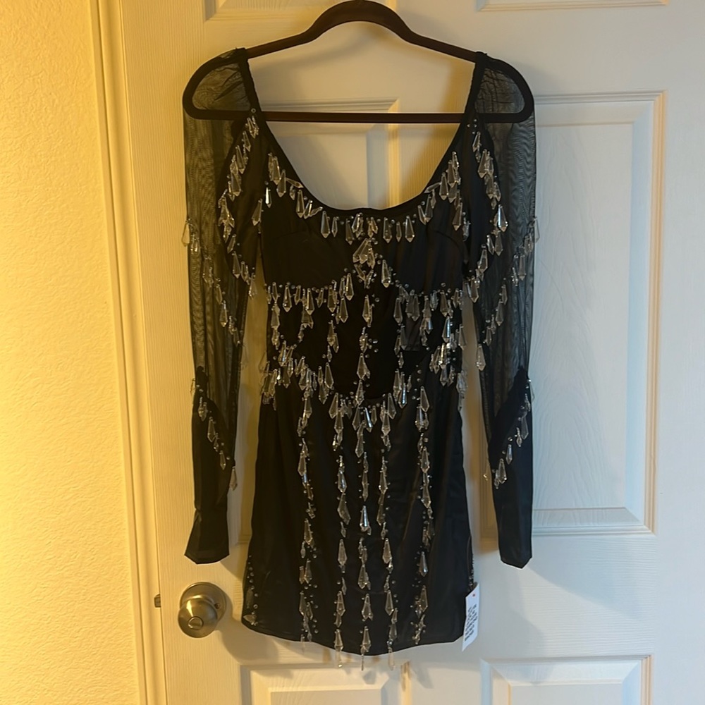 ASOS DESIGN long sleeve teardrop embellished mini dress